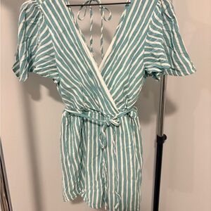 Striped Green and White Wrap Dress